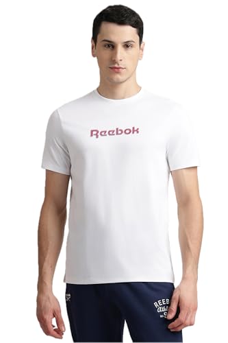 Image of Reebok Men's Cotton-Lycra Blend T-Shirt - 4-Way Stretch Smooth Smooth Round Neck Half Sleeve Tee for Men | Casual Tshirt for Men Stretchable Tshirt