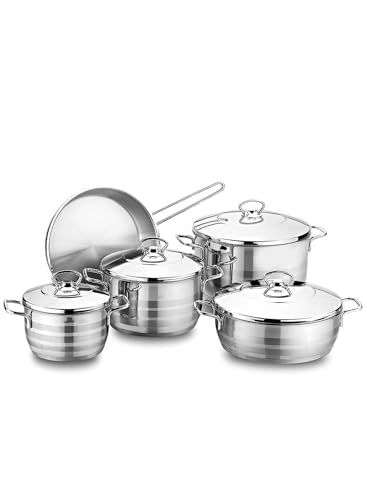 طقم اواني طهي من الستانلس ستيل 18/10 من بونيرا، 9 قطع، صناعة تركية، فضي