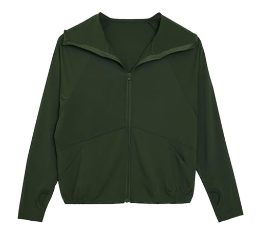 Happy Cherry Mädchen Locker Sommerjacke mit Taschen Daumenloch Voll Reißverschluss Rash Guard Tops mit Kapuze für Running Grün 150/10-12 Jahre