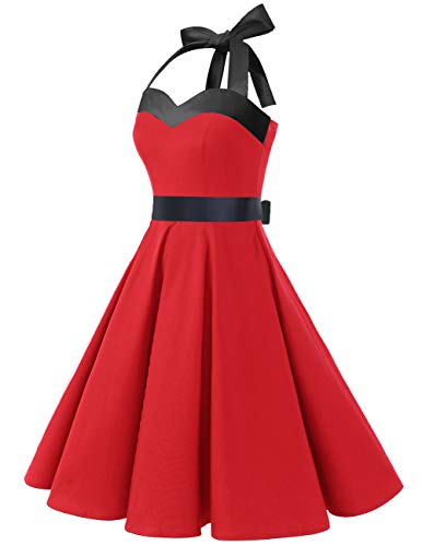 Image of DRESSTELLS Women's Vintage 1950s Cocktail Dress, Retro Tea Party Halter Swing Dresses