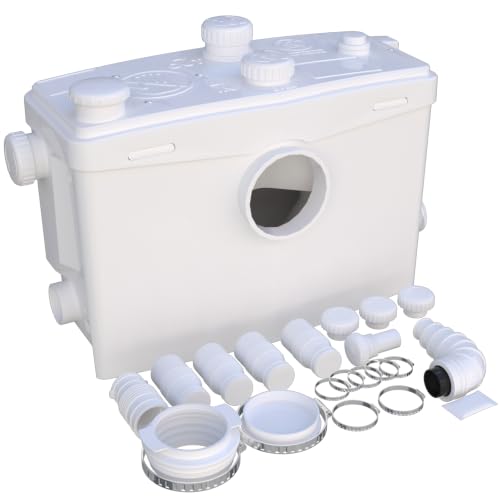 AidoFLO 800W High-Efficiency Macerator Pump for Sewerage Ideal for Basement Kitchen Toilet Bathroom and Bedroom Applications - 2 Outlets & 4 Inlets Sewage Treatment Pump for Laundry and Sink