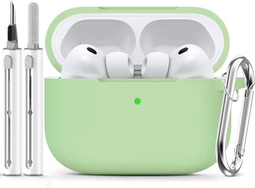 Image of Meyaar for AirPods Pro 3 Case 2025 with Cleaner Kit,Soft Silicone Protective Cases for Apple AirPods Pro 3rd Generation Case for Women Men,AirPod Pro 3 Accessories with Keychain(Pastel Green)