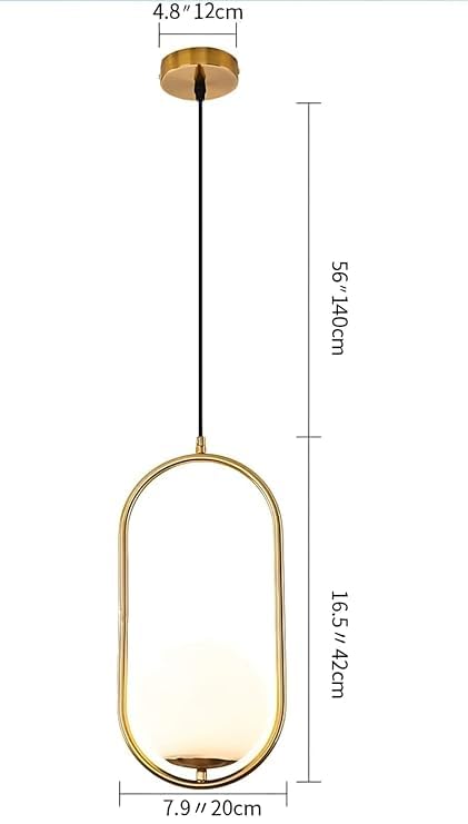 Image of Lexton Golden Capsule Decorative Hanging Ceiling Pendant Light, White Globe & Metal for Bedroom, Living Room (Bulb Not Included)