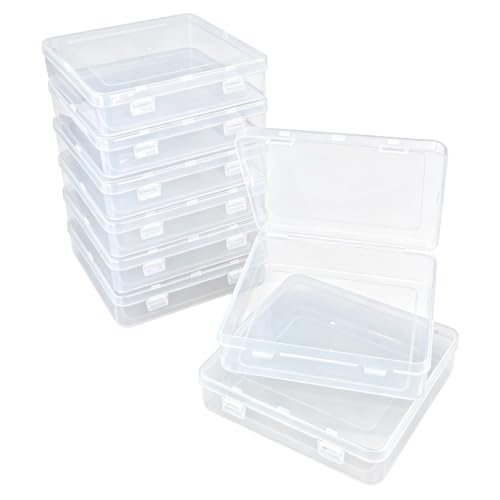Image of 8 Pieces Square Empty Mini Clear Plastic Storage Box, 5.9x5.9x1.5 inch | Hinged Lids, For Small Items, Craft Projects