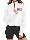 LEEDYA Women's American Flag Half Zip Sweatshirts Oversize Long Sleeve Sweater Fleece Tops Winter Clothes White S