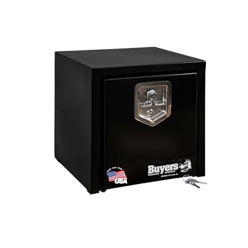 Image of Buyers Products 1703320 Black Steel Underbody Truck Tool Box, 15x13x15 Inch | Truck Bed & Underbelly RV Storage Box, Locking T-Latch, Weather-Resistant, Heavy-Duty Flatbed Job Box, Made in USA