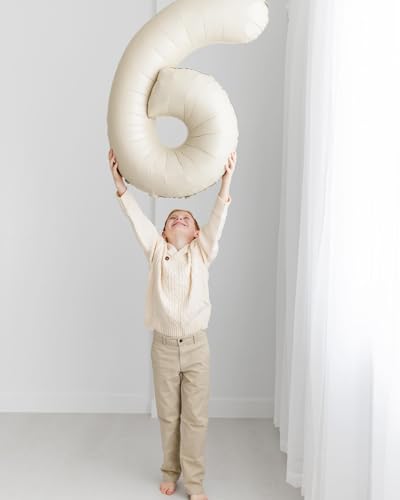 Image of Cream 6 Balloon, Number Balloons 40 Inch, 6th Balloons for Birthday Decorations, Cream White Party Supplies 6 Birthday Balloon, Number 6 Balloon