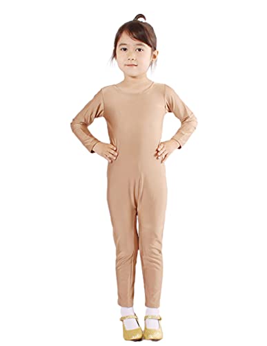 Bodies de Danza para Ballet, Mono de Manga Larga con Cremallera, Leotardo Body Nude para Gimnasia Deportiva Rítmica, Jumpsuit Niña Elástico Bailarina Yoga 1-12 años (7-9 años, Beige Claro)