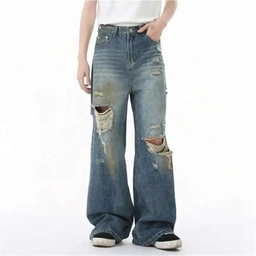 Men's Summer Distressed Denim, American Style, Trend Hole Design, Casual Straight Wide Leg Jeans3