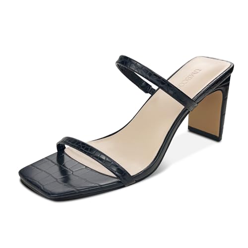 Women's Heeled Sandals Square Toe Two Strap Block Heels Sandals for Women, Slip on High-heeled Sandal Comfortable Strappy Heels for Party Wedding Dress Shoes - Main Image