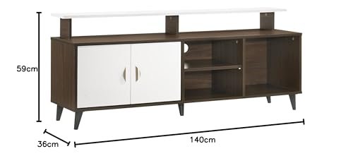 Image of DeckUp Capella Engineered Wood TV Unit (Walnut & White, Matte Finish)