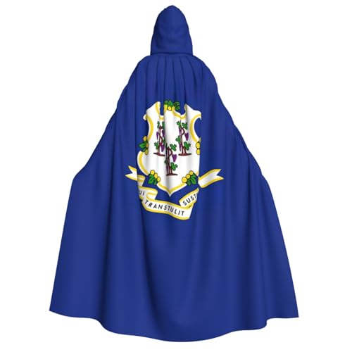 MIEKGPS Disfraz de capa larga con capucha con estampado de la bandera del estado de Connecticut para adultos, mujeres y hombres