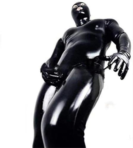 JULENO Homme Cuir Combinaison Noir Brillant Latex tout compris Catsuit Costume PU Bodysuit Fermeture à glissière (2XL)