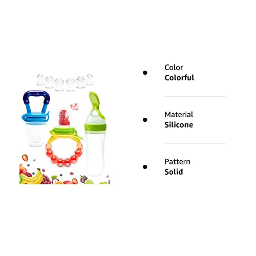 Gedebey Baby Fruit Pacifier Feeder - 3 Pack | 2 Silicone Fruit Teethers For Babies & 1 Baby Feeding Spoon | Baby Food Pacifier Feeder | Baby Silicone Feeder For Infants | Forage Feeder (Colorful) #TOP6