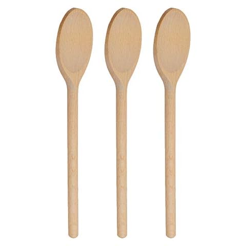 3PCS 12 Inch Long Wooden Spoons, Long Handle Wooden Cooking Mixing Oval Spoons Baking Cooking Tasting Stirring - Sauce Spoons. Made of Natural Beechwood Cover