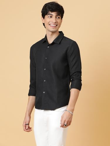 Image of KOTTY Men's Textured Casual Shirt - Long Sleeve||Button-Down Collar||Classic Fit
