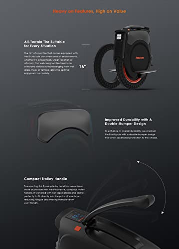 InMotion V12HT Electric Unicycle, The Ultimate Hill Climber 45° Max Slope One Wheel Adult Self-Balancing Unicycle 16inch Wheel with Powerful 2800W Motor and 37.5mph Max Speed