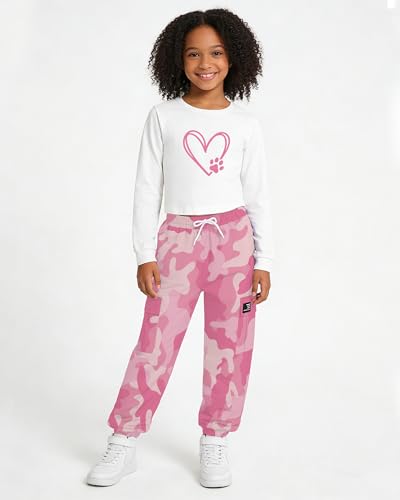 Image of Betusline Girls Fall Winter Clothing Sets, Long Sleeve Crop Top & Cargo Jogger Pants 2 Piece Outfit Sets,4T-14Y
