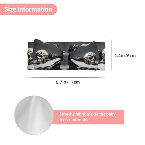 Black and white skulls Picture Baby Bow Headband - Super Stretchy Soft Bows Hair Accessories for Newborn Infant Toddlers Kids Girls - Elastic and Skin-Friendly3