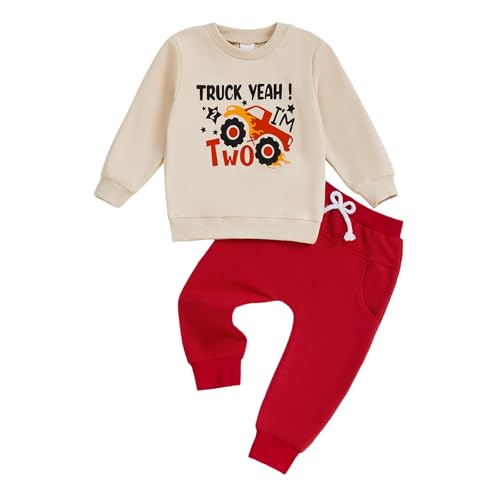 Toddler Baby Boy First 2nd Birthday Outfit Monster Truck Crewneck Sweatshirt Pants Sets Cute Cake Smash Outfit