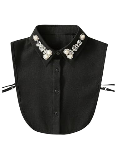 Verdusa Chemise Femme Faux Col Boutonné Demi, Col Détachable Noir One-Size