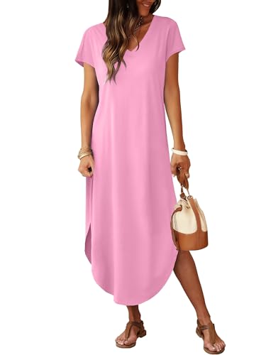 Image of RUMIA Summer Maxi Dresses for Women Cap Sleeve Long Sundress with Pockets