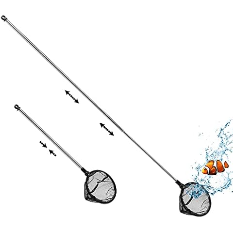 Filhome Telescopic Aquarium Fish Net, Fine Mesh Round Fish Net for Fish Tank with Extendable Long Handle (Dia. - 5inch/12.7cm) Cover