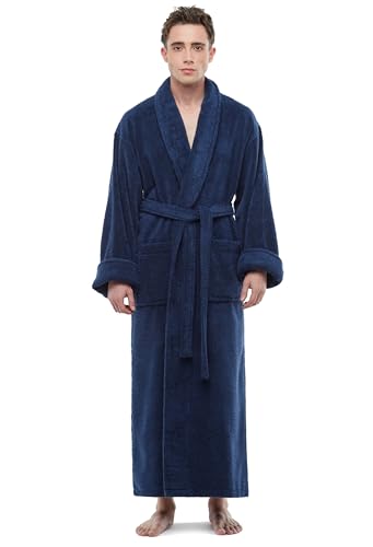 Mens Soft Cotton Bathrobe, Ankle Length Long Men's Thick Towel Bath Robe