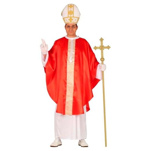 FIESTAS GUIRCA Disfraz de Papa Hombre - Disfraz de Cardenal Rojo con Gorro de Papa - Disfraz de Obispo Hombre Talla M 48-50