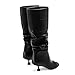ZJGZF Black Knee High Boots Leather Tall Black Boots for Women Open Peep Toe Kitten Heeled Long Boot Round Toe Wide Calf Wedge Fashion Boot