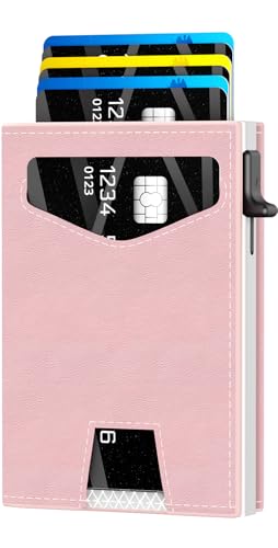 KISUEDZP RFID Wallet Women: Stylish Security Metal Wallet for 10-12 Cards & 2 ID Windows - Smart Pop-Up Credit Card Holder & Cash Slot in Compact Trifold Design Gift for Her(Pink)