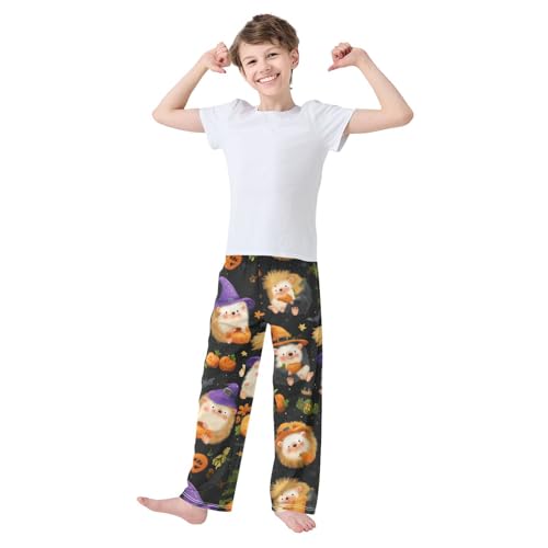 Hedgehog Pumpkins Boys Long Pants Soft Trousers Elastic Waist Kids Lounge Bottoms with Pockets S-XL3