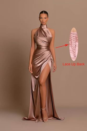Halter Bridesmaid Dresses Long with Slit Satin Mermaid Prom Dresses for Women Formal Gown Evening Dress3