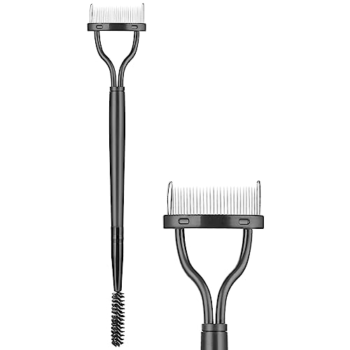 Eyelash Separator Tool, Eyelash Comb Lash Brush Separator, Double Head Eyelash Lash Comb Mascara Applicator with Cover Eye Makeup Brush Tools, Metal Teeth Eyelashes Grooming Tool Black