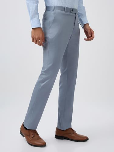 Image of Raymond Men Mid Rise Slim Fit Solid Pattern Poly Viscose Blend Flat Front Formal Trouser