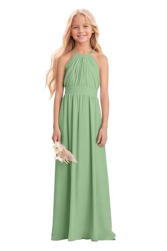 Halter Chiffon Junior Bridesmaid Dresses for Wedding Flower Girl Dress Long First Communion Dress
