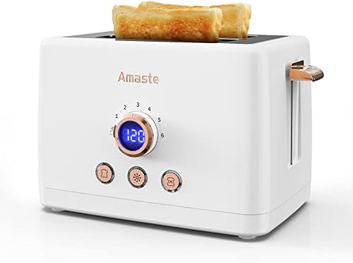 2 Slice Toaster, Retro Bread Toaster with LED Digital Countdown Timer, Extra Wide Slots Toasters with 6 Bread Shade Settings, Bagel, Cancel, Defrost Function, Stainless Steel with High Lift Lever, Removal Crumb Tray, White