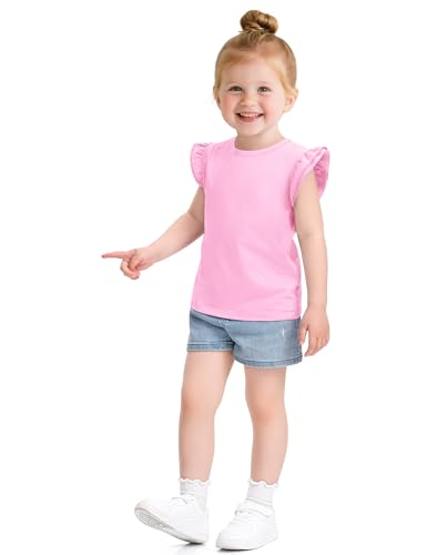 Witwot 3 Pack Toddler Girl Shirts Cotton Baby Girls Ruffle Sleeve Tee Cute Blouse Tops Size 2T - 7Years2