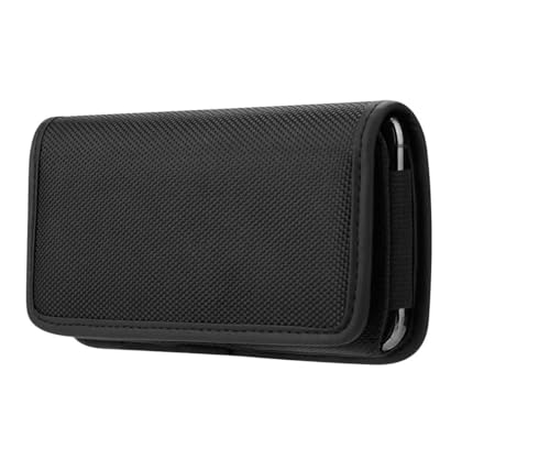 Rugged Horizontal Oxford Nylon Cloth Belt Loop Case, Compatible Cricket Icon 6 with a Thin Cover on it.