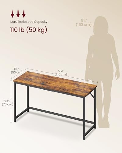 Image of VASAGLE Computer Desk, Office Work Desk, 55.1 x 19.7 x 29.9 Inches | For Study, Bedroom, Home Office, Living Room, Rustic Brown and Black ULWD214K101