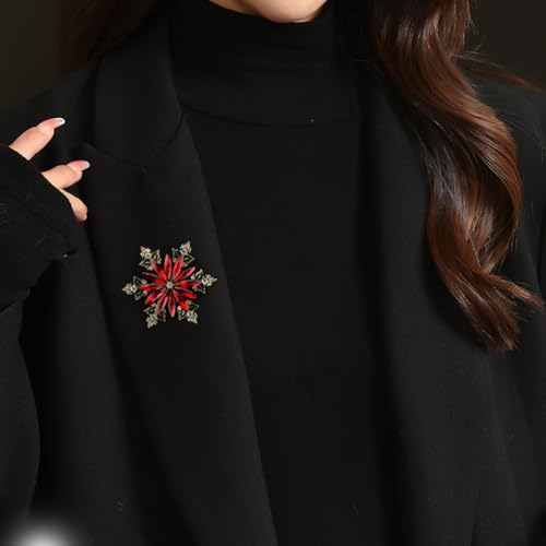Image of Rhinestone Flower Brooch Pin for Women Red Black Purple Flower Broochs Pin Hat Christmas Brooch Jewelry