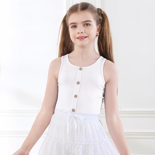 B&GCozy Girls Crop Tops Cute Button Shirt Sleevelss Yoga Dance 6-15 Year3