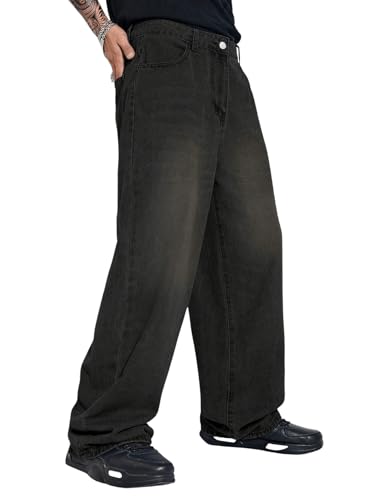 Verdusa Men's Casual Loose Jeans Baggy Straight Leg Denim Pants Long Trousers Dark Grey Large3