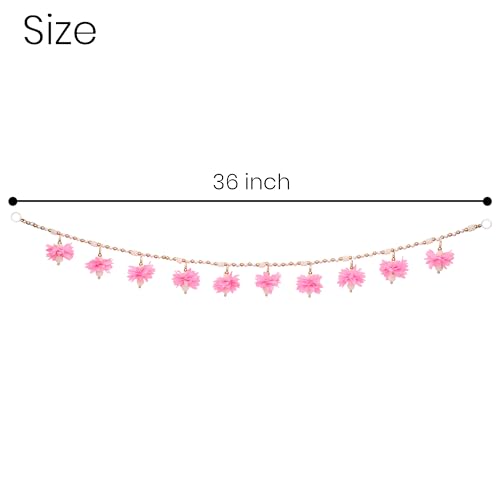 Image of Akaar Decor Floral Pearl Bead Toran with Pink Flower Latkans | Decorative Door Toran for Home Entrance, Mandir & Pooja Room | Diwali Decoration, Wedding & Festive Wall Hanging