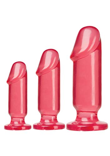 Doc Johnson Crystal Jellies - Starter Kit - For Graduated Anal Training - Ease Your Way Into Backdoor Pleasure - 3 Penis Shaped Plugs - Pink #TOP24