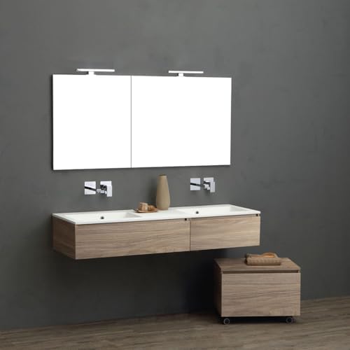 Kiamami Valentina - Meuble de Salle de Bain Suspendu 150cm chêne Naturel Double Vasque en résine | Valentina