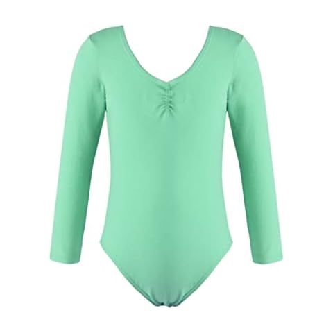 YEAHDOR Kids Girls Team Basic Leotard One Piece Dancewear Long Sleeve Ballet Gymnastics Leotards Green 7-8 Years Cover