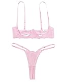 Avidlove Lingerie Set For Women Lace Bra and Panty Set Sexy Underwire Lingerie Set Pink L