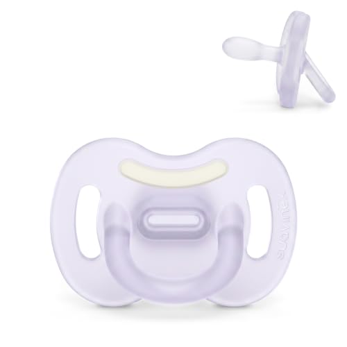 Suavinex, Chupete Todo Silicona, para Bebés 6/18 Meses, Lila | Brilla en la Oscuridad, Ideal Noche, Tetina Fisiológica SX Pro, Simétrica, Plana y Flexible, Respeta el Desarrollo Bucodental
