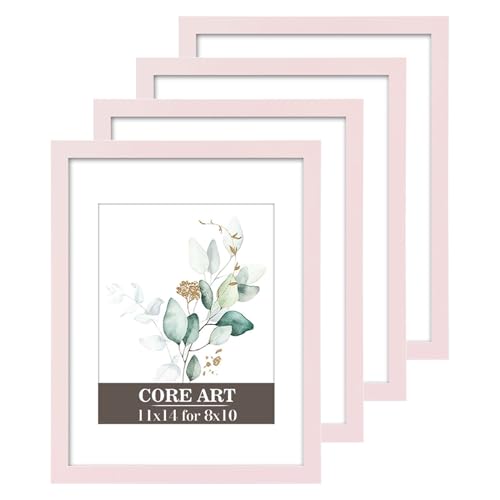 CORE ART 11x14 Picture Frame 4 Pack, Pink, Mat for 8x10 Photo